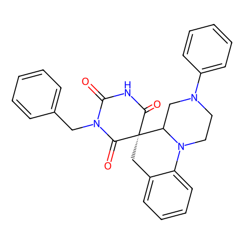 (5R)-1-benzyl-3'-phenylspiro[1,3-diazinane-5,5'-2,4,4a,6-tetrahydro-1H-pyrazino[1,2-a]quinoline]-2,4,6-trione structure