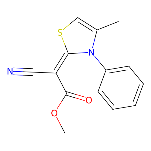 (E)-methyl 2-cyano-2-(4-methyl-3-phenylthiazol-2(3H)-ylidene)acetate structure