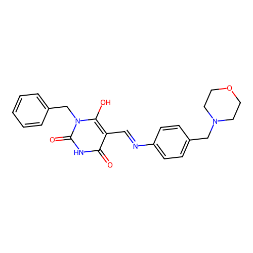 5-[[4-(4-morpholinylmethyl)anilino]methylidene]-1-(phenylmethyl)-1,3-diazinane-2,4,6-trione structure