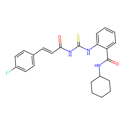 N-cyclohexyl-2-[({[3-(4-fluorophenyl)acryloyl]amino}carbothioyl)amino]benzamide structure