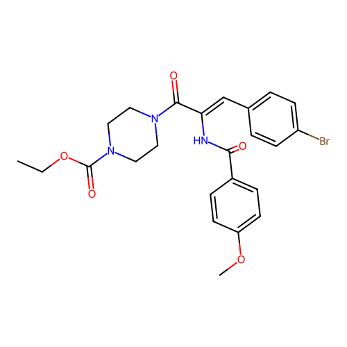 (Z)-ethyl 4-(3-(4-bromophenyl)-2-(4-methoxybenzamido)acryloyl)piperazine-1-carboxylate structure