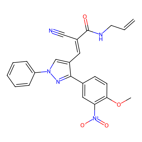 N-Allyl-2-cyano-3-(3-(4-meo-3-nitrophenyl)-1-phenyl-1H-pyrazol-4-YL)acrylamide structure