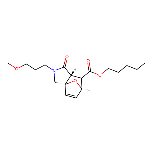 (3aS,6R,7aR)-pentyl 2-(3-methoxypropyl)-1-oxo-1,2,3,6,7,7a-hexahydro-3a,6-epoxyisoindole-7-carboxylate structure