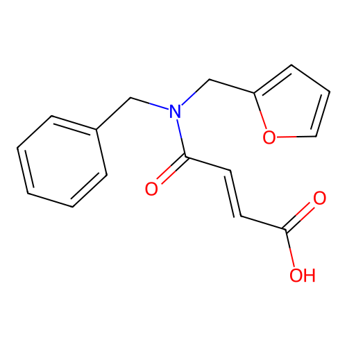 (E)-4-(benzyl(furan-2-ylmethyl)amino)-4-oxobut-2-enoic acid structure