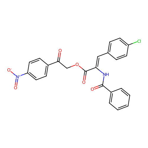 2-(4-nitrophenyl)-2-oxoethyl (2Z)-2-(benzoylamino)-3-(4-chlorophenyl)acrylate structure