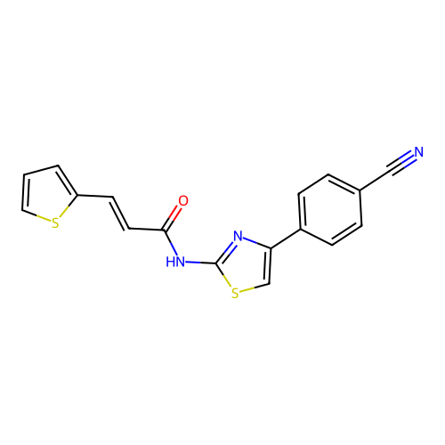 (E)-N-(4-(4-cyanophenyl)thiazol-2-yl)-3-(thiophen-2-yl)acrylamide structure