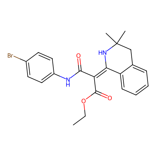 (E)-ethyl 3-((4-bromophenyl)amino)-2-(3,3-dimethyl-3,4-dihydroisoquinolin-1(2H)-ylidene)-3-oxopropanoate structure