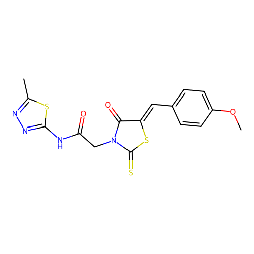2-[(5Z)-5-[(4-methoxyphenyl)methylidene]-4-oxo-2-sulfanylidene-1,3-thiazolidin-3-yl]-N-(5-methyl-1,3,4-thiadiazol-2-yl)acetamide structure