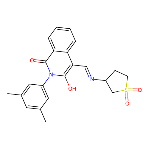 (4E)-2-(3,5-dimethylphenyl)-4-{[(1,1-dioxidotetrahydrothiophen-3-yl)amino]methylidene}isoquinoline-1,3(2H,4H)-dione structure