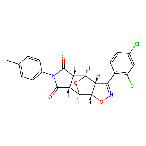 (3aS,4R,4aS,7aR,8R,8aS)-3-(2,4-dichlorophenyl)-6-(4-methylphenyl)-4a,7a,8,8a-tetrahydro-3aH-4,8-epoxy[1,2]oxazolo[4,5-f]isoindole-5,7(4H,6H)-dione structure