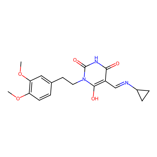 (5E)-5-[(cyclopropylamino)methylidene]-1-[2-(3,4-dimethoxyphenyl)ethyl]-1,3-diazinane-2,4,6-trione structure