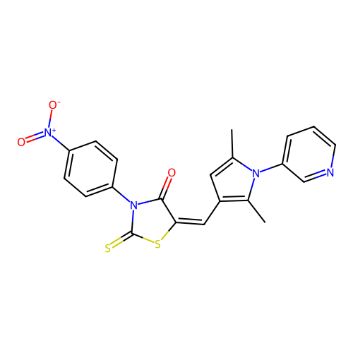 (5E)-5-[(2,5-dimethyl-1-pyridin-3-ylpyrrol-3-yl)methylidene]-3-(4-nitrophenyl)-2-sulfanylidene-1,3-thiazolidin-4-one structure