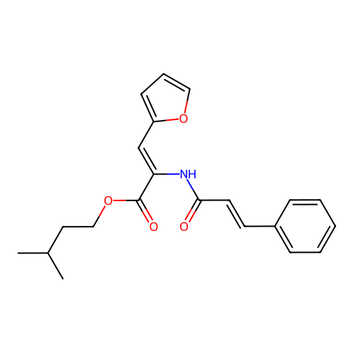 (Z)-isopentyl 2-cinnamamido-3-(furan-2-yl)acrylate structure