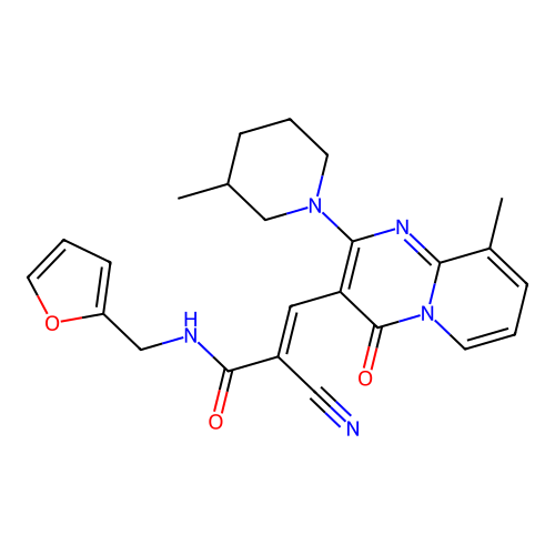 (E)-2-Cyano-N-furan-2-ylmethyl-3-[9-methyl-2-(3-methyl-piperidin-1-yl)-4-oxo-4H-pyrido[1,2-a]pyrimidin-3-yl]-acrylamide structure