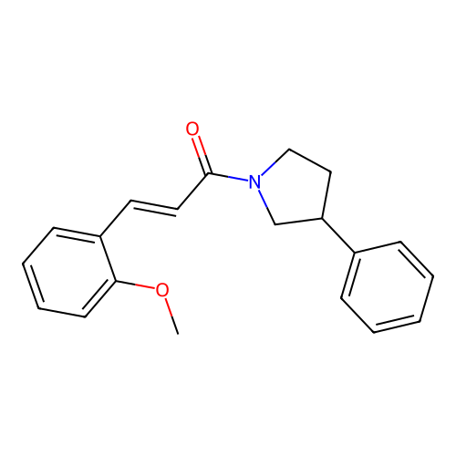 (E)-3-(2-methoxyphenyl)-1-(3-phenylpyrrolidin-1-yl)prop-2-en-1-one structure