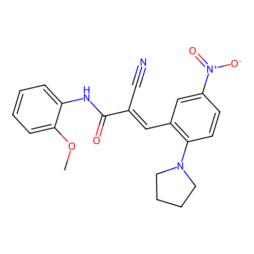 (E)-2-cyano-N-(2-methoxyphenyl)-3-(5-nitro-2-pyrrolidin-1-ylphenyl)prop-2-enamide structure