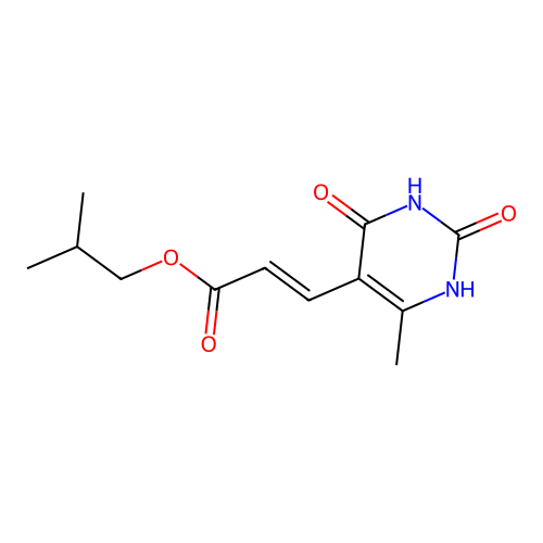 2-methylpropyl (E)-3-(6-methyl-2,4-dioxo-1H-pyrimidin-5-yl)prop-2-enoate structure