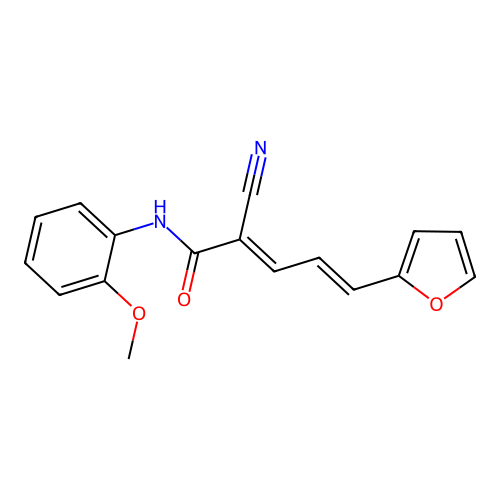 2-cyano-5-(2-furyl)-N-(2-methoxyphenyl)-2,4-pentadienamide structure