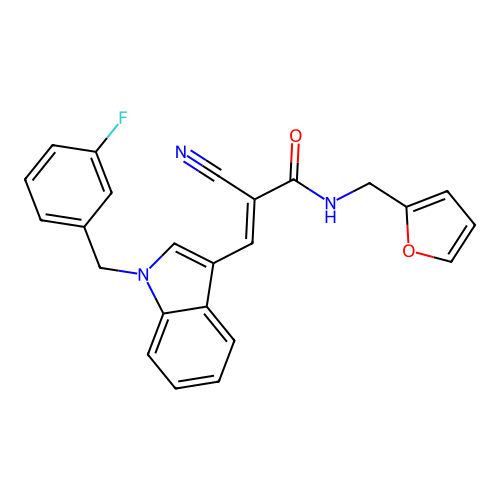 2-Cyano-3-[1-(3-fluoro-benzyl)-1H-indol-3-yl]-N-furan-2-ylmethyl-acrylamide structure