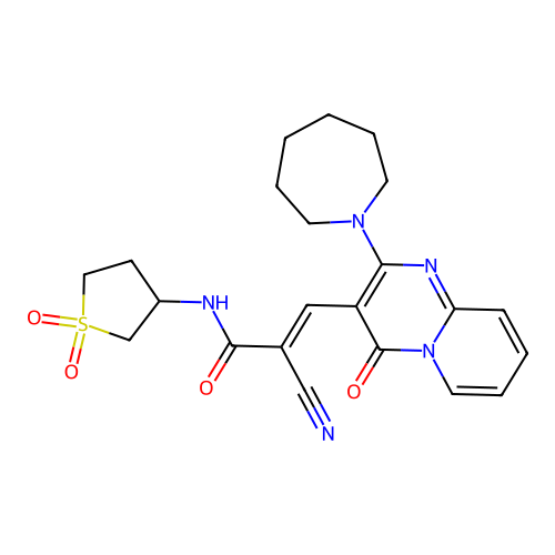 (2E)-3-[2-(azepan-1-yl)-4-oxo-4H-pyrido[1,2-a]pyrimidin-3-yl]-2-cyano-N-(1,1-dioxidotetrahydrothiophen-3-yl)prop-2-enamide structure