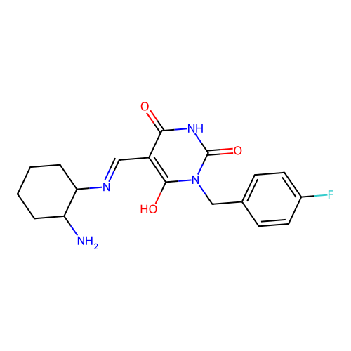(E)-5-(((2-aminocyclohexyl)amino)methylene)-1-(4-fluorobenzyl)pyrimidine-2,4,6(1H,3H,5H)-trione structure