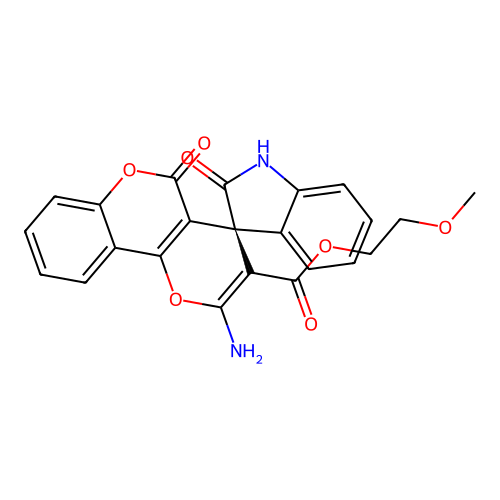 (R)-2-methoxyethyl 2'-amino-2,5'-dioxo-5'H-spiro[indoline-3,4'-pyrano[3,2-c]chromene]-3'-carboxylate structure
