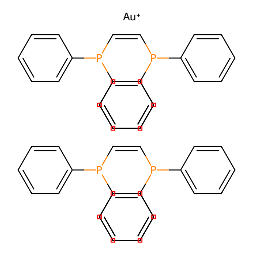 Bis(1,2-bis(diphenylphosphino)ethene)gold (I) structure