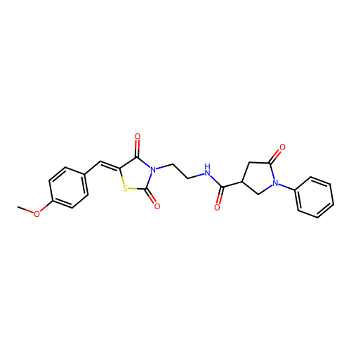 N-{2-[(5Z)-5-(4-methoxybenzylidene)-2,4-dioxo-1,3-thiazolidin-3-yl]ethyl}-5-oxo-1-phenylpyrrolidine-3-carboxamide structure