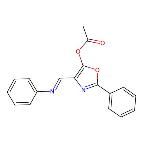 [2-Phenyl-4-(phenyliminomethyl)-1,3-oxazol-5-yl] acetate structure