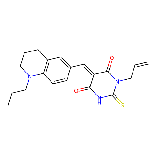 (5E)-1-prop-2-enyl-5-[(1-propyl-3,4-dihydro-2H-quinolin-6-yl)methylidene]-2-sulfanylidene-1,3-diazinane-4,6-dione structure