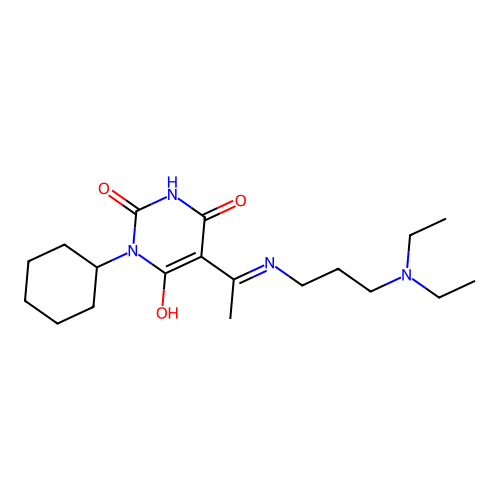 1-cyclohexyl-5-[1-[3-(diethylamino)propylamino]ethylidene]-1,3-diazinane-2,4,6-trione structure