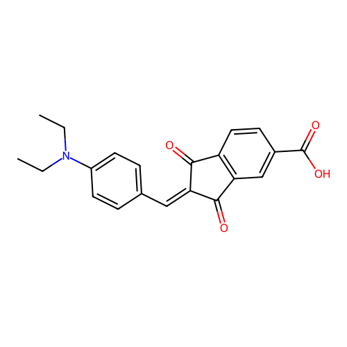 (2E)-2-[[4-(diethylamino)phenyl]methylidene]-1,3-dioxoindene-5-carboxylic acid structure