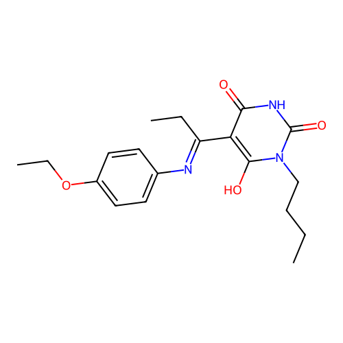 1-butyl-5-[1-(4-ethoxyanilino)propylidene]-1,3-diazinane-2,4,6-trione structure