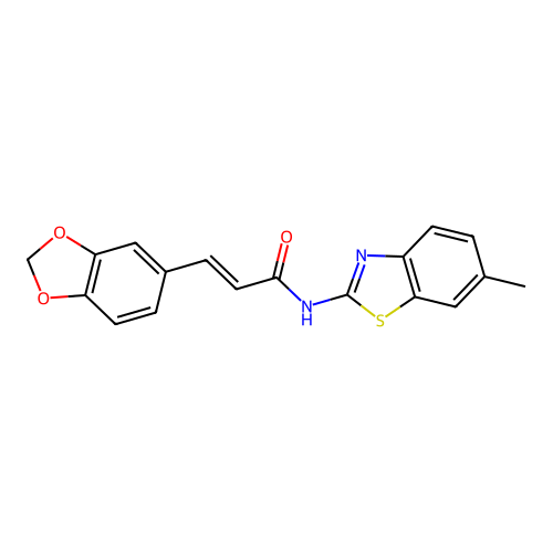 3-(1,3-benzodioxol-5-yl)-N-(6-methyl-1,3-benzothiazol-2-yl)acrylamide structure
