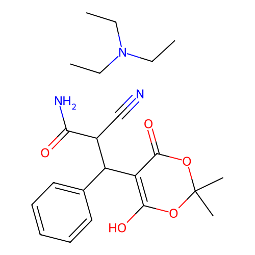 2-cyano-3-(6-hydroxy-2,2-dimethyl-4-oxo-4H-1,3-dioxin-5-yl)-3-phenylpropanamide structure