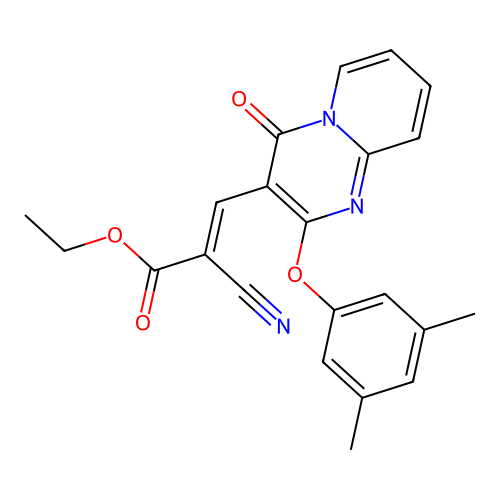 ethyl (2E)-2-cyano-3-[2-(3,5-dimethylphenoxy)-4-oxo-4H-pyrido[1,2-a]pyrimidin-3-yl]prop-2-enoate structure
