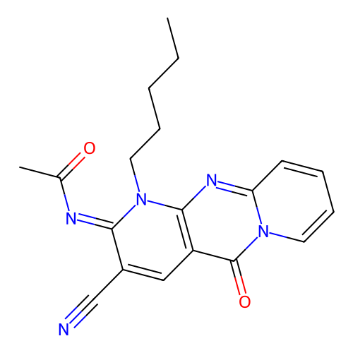 (E)-N-(3-cyano-5-oxo-1-pentyl-1H-dipyrido[1,2-a:2',3'-d]pyrimidin-2(5H)-ylidene)acetamide structure