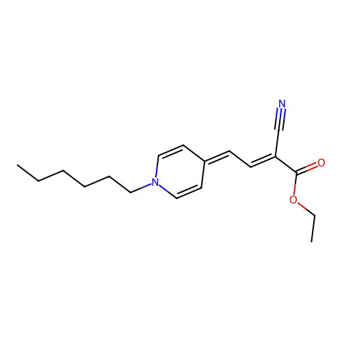 ethyl (E)-2-cyano-4-(1-hexylpyridin-4-ylidene)but-2-enoate structure
