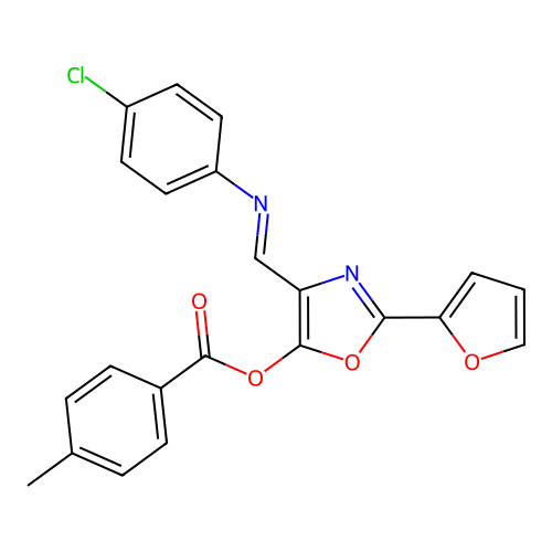 [4-[(4-chlorophenyl)iminomethyl]-2-(furan-2-yl)-1,3-oxazol-5-yl] 4-methylbenzoate structure