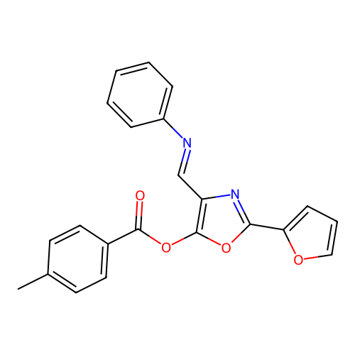 4-Methyl-benzoic acid 2-furan-2-yl-4-[(E)-phenyliminomethyl]-oxazol-5-yl ester structure