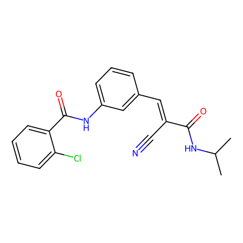 2-chloro-N-(3-{2-cyano-2-[(propan-2-yl)carbamoyl]eth-1-en-1-yl}phenyl)benzamide structure