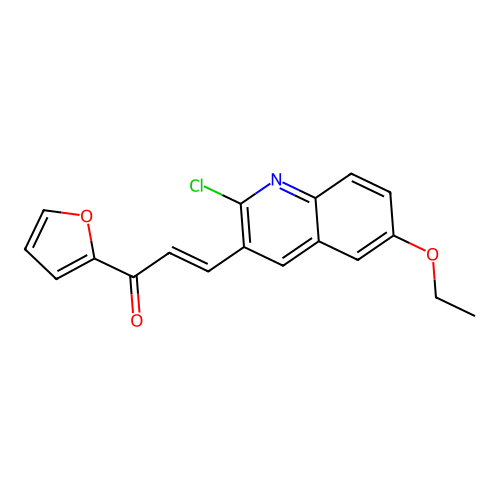 (E)-3-(2-chloro-6-ethoxyquinolin-3-yl)-1-(furan-2-yl)prop-2-en-1-one structure
