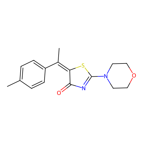 (E)-2-morpholino-5-(1-(p-tolyl)ethylidene)thiazol-4(5H)-one structure