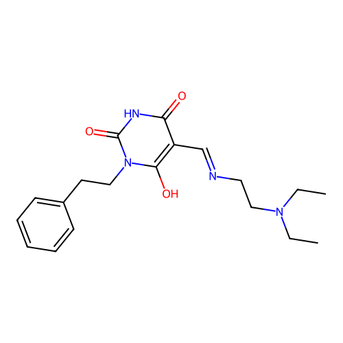 (5E)-5-[[2-(diethylamino)ethylamino]methylene]-1-phenethyl-barbituric acid structure