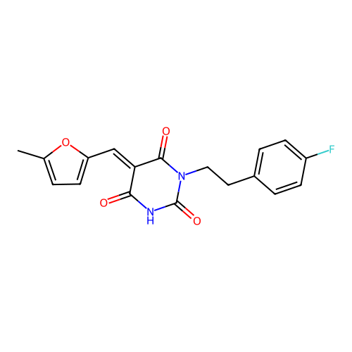 (5E)-1-[2-(4-fluorophenyl)ethyl]-5-[(5-methylfuran-2-yl)methylidene]-1,3-diazinane-2,4,6-trione structure