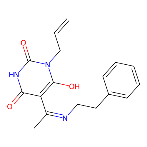 (5E)-1-allyl-5-[1-(phenethylamino)ethylidene]barbituric acid structure