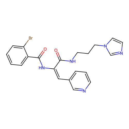 2-Bromo-N-[(E)-1-(3-imidazol-1-yl-propylcarbamoyl)-2-pyridin-3-yl-vinyl]-benzamide structure