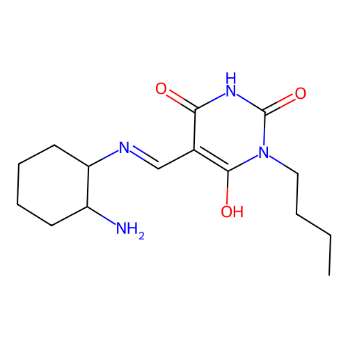 (5E)-5-[[(2-aminocyclohexyl)amino]methylidene]-1-butyl-1,3-diazinane-2,4,6-trione structure