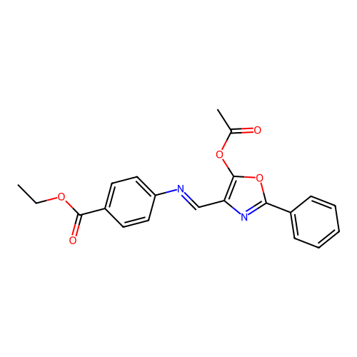 Ethyl 4-[(5-acetyloxy-2-phenyl-1,3-oxazol-4-yl)methylideneamino]benzoate structure