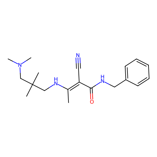 (2E)-N-benzyl-2-cyano-3-{[3-(dimethylamino)-2,2-dimethylpropyl]amino}but-2-enamide structure
